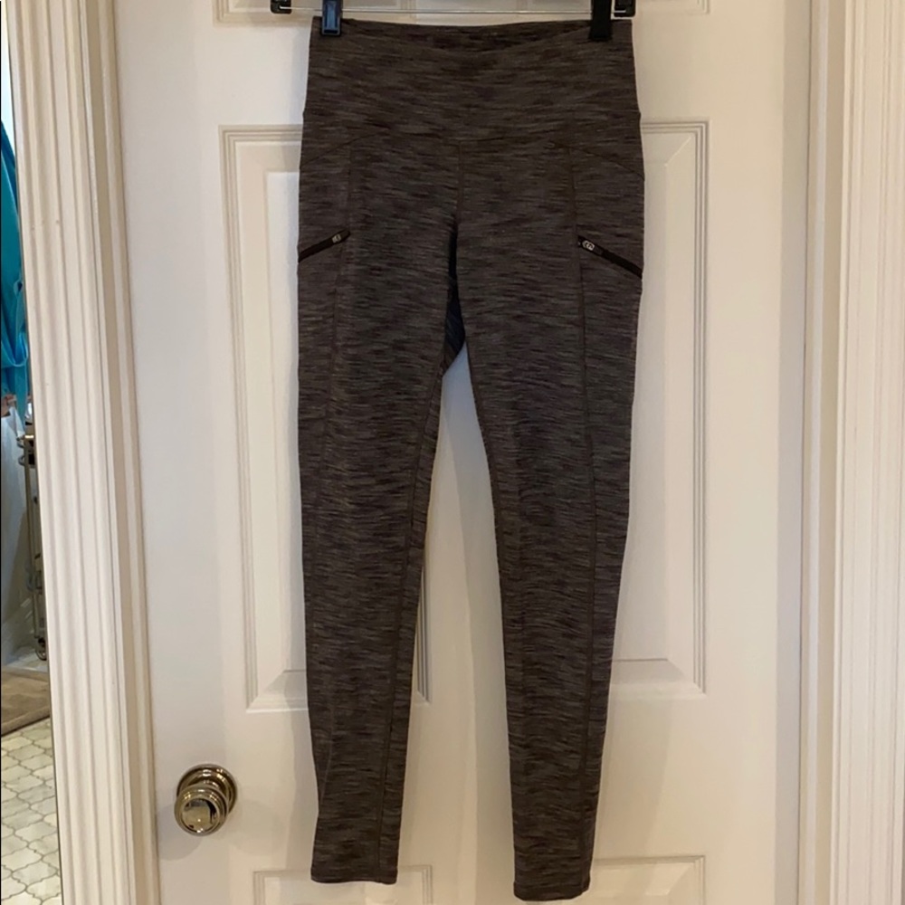 Athleta Heather Brown Leggings w Side Zip Pockets